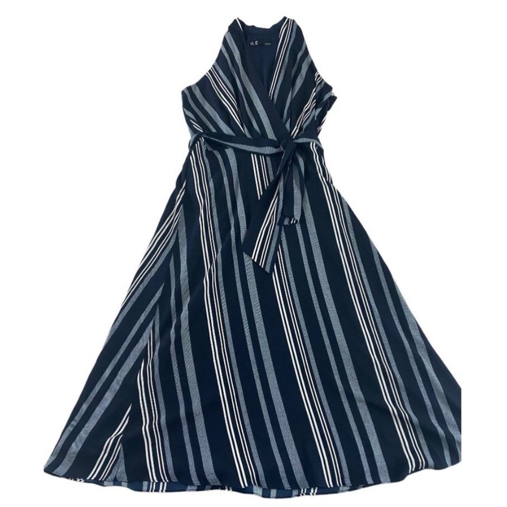 NWT Leslie Fay Women's Striped Tie Waist Maxi Dress - 10